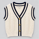 Tipped Cable Sweater Vest - Crème/Navy