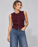 Button Sweater Vest -Aubergine