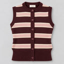 Stripe Button Sweater Vest - Aubergine