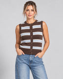 Stripe Button Sweater Vest - Chocolate