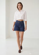 Pleated Button Up Top - White