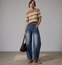 Short Sleeve Nautical Sweater - Mocha/Creme