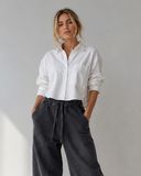 Crop Button Up Top - White