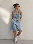 Cargo Denim Vest - Light Wash