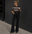 Short Sleeve Nautical Sweater - Chocolate/Creme