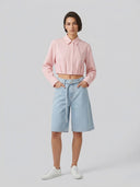 Pinstripe Pleated Button Up Top