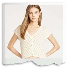 Load image into Gallery viewer, CHEVRON POINTELLE  SWEATER CARDIGAN-BEIGE
