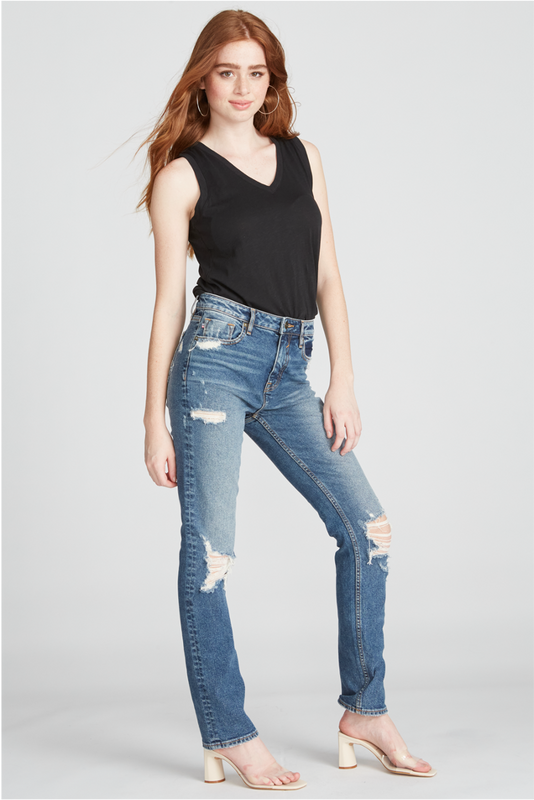 ACE HIGH RISE STRAIGHT- DESTRUCTED MEDIUM WASH