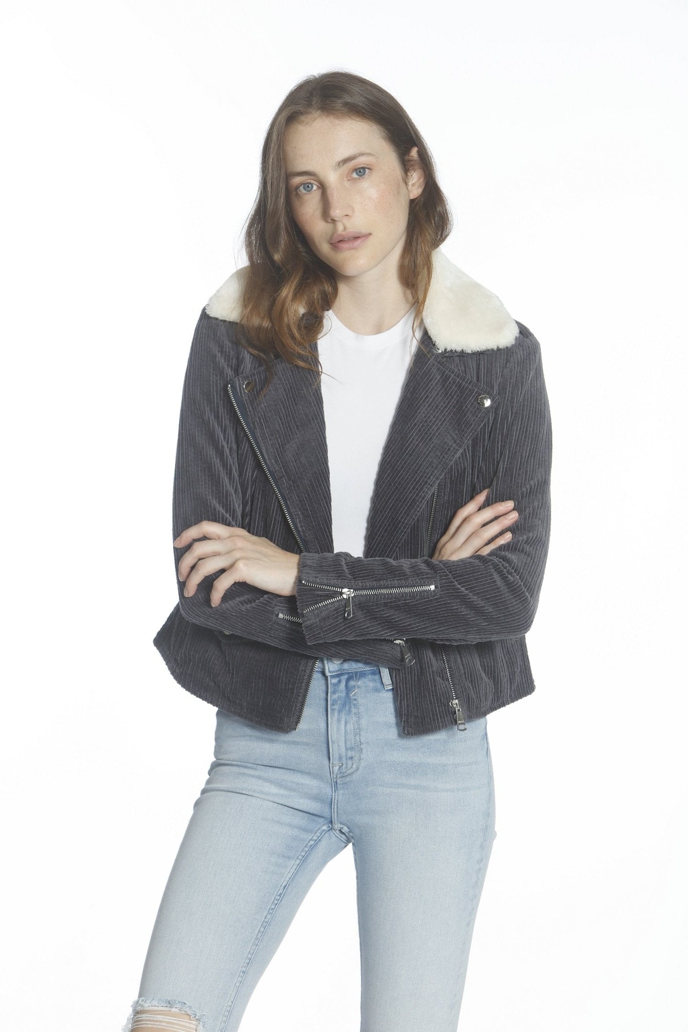 Load image into Gallery viewer, Corduroy Moto Jacket - Navy
