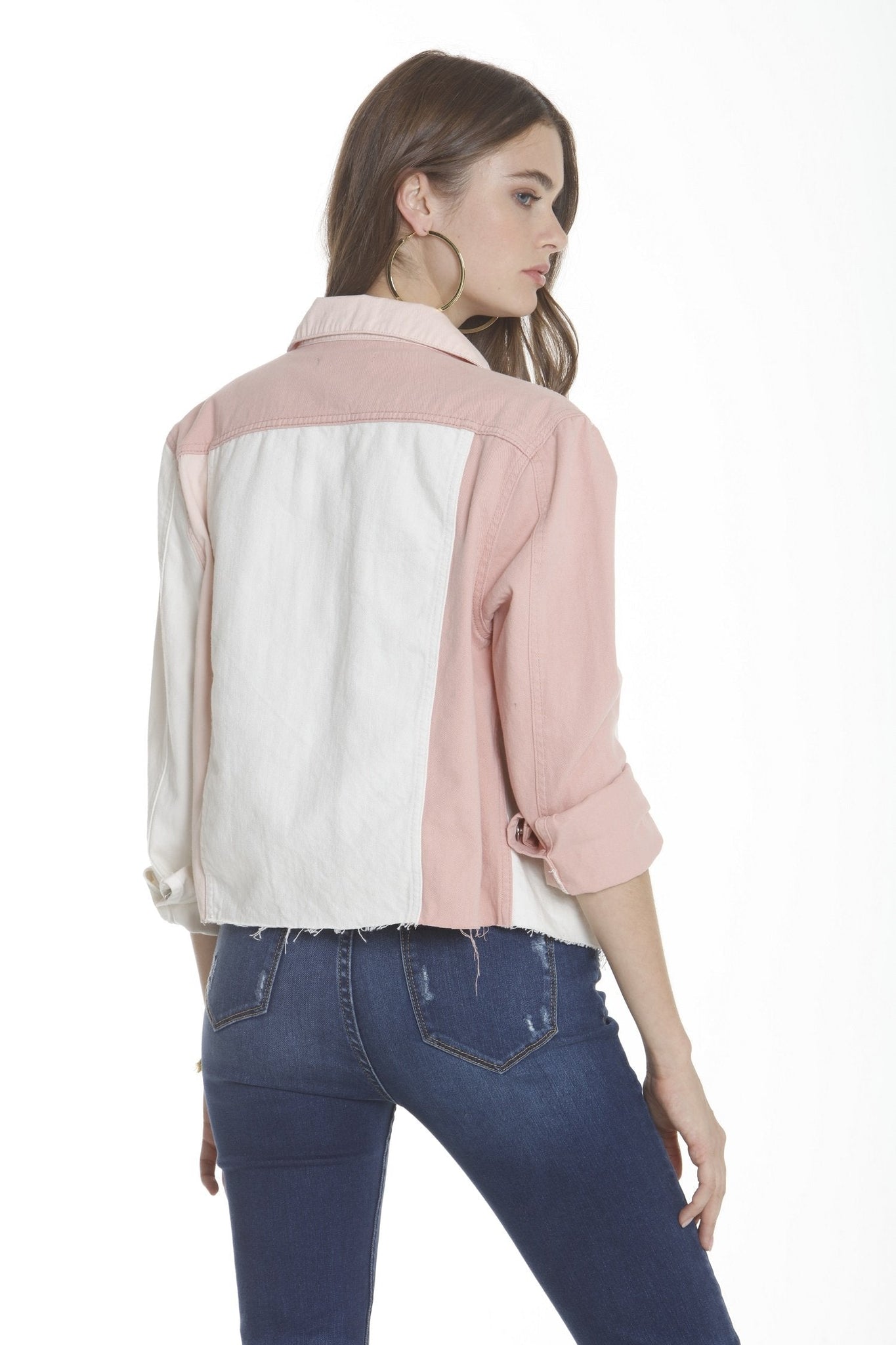 Load image into Gallery viewer, Color Block Denim Jacket - Pink/White
