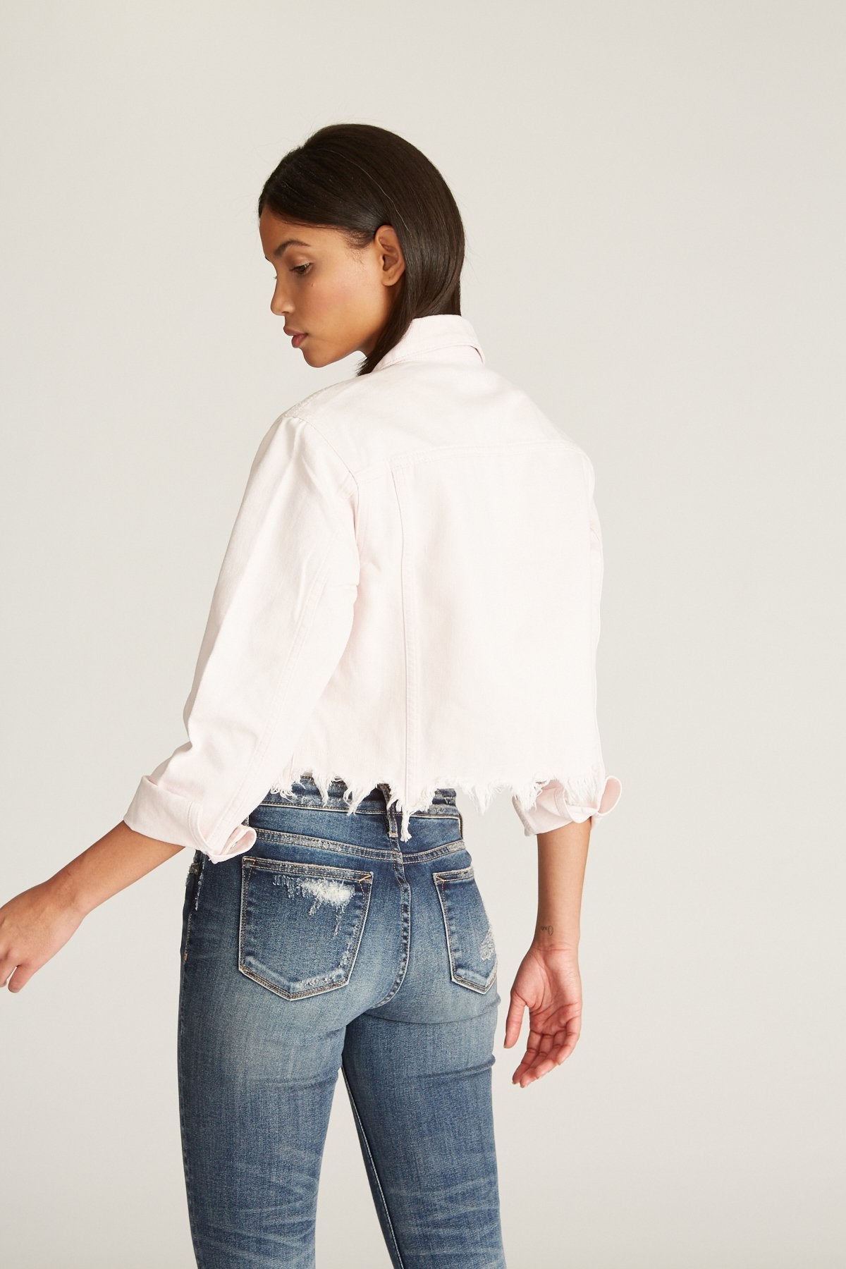 Load image into Gallery viewer, Crop Denim Jacket - Blush
