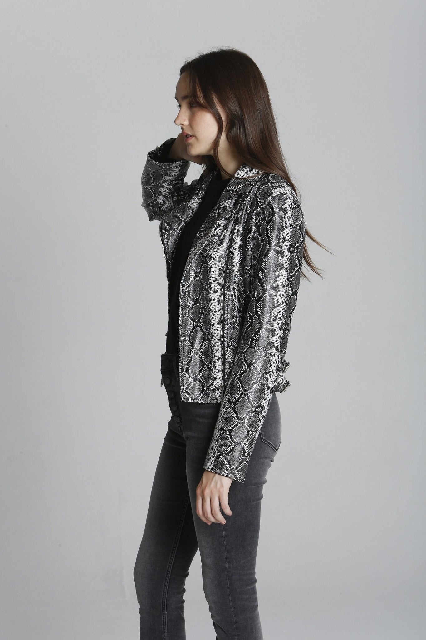 Load image into Gallery viewer, PU Moto Jacket - Snake Skin
