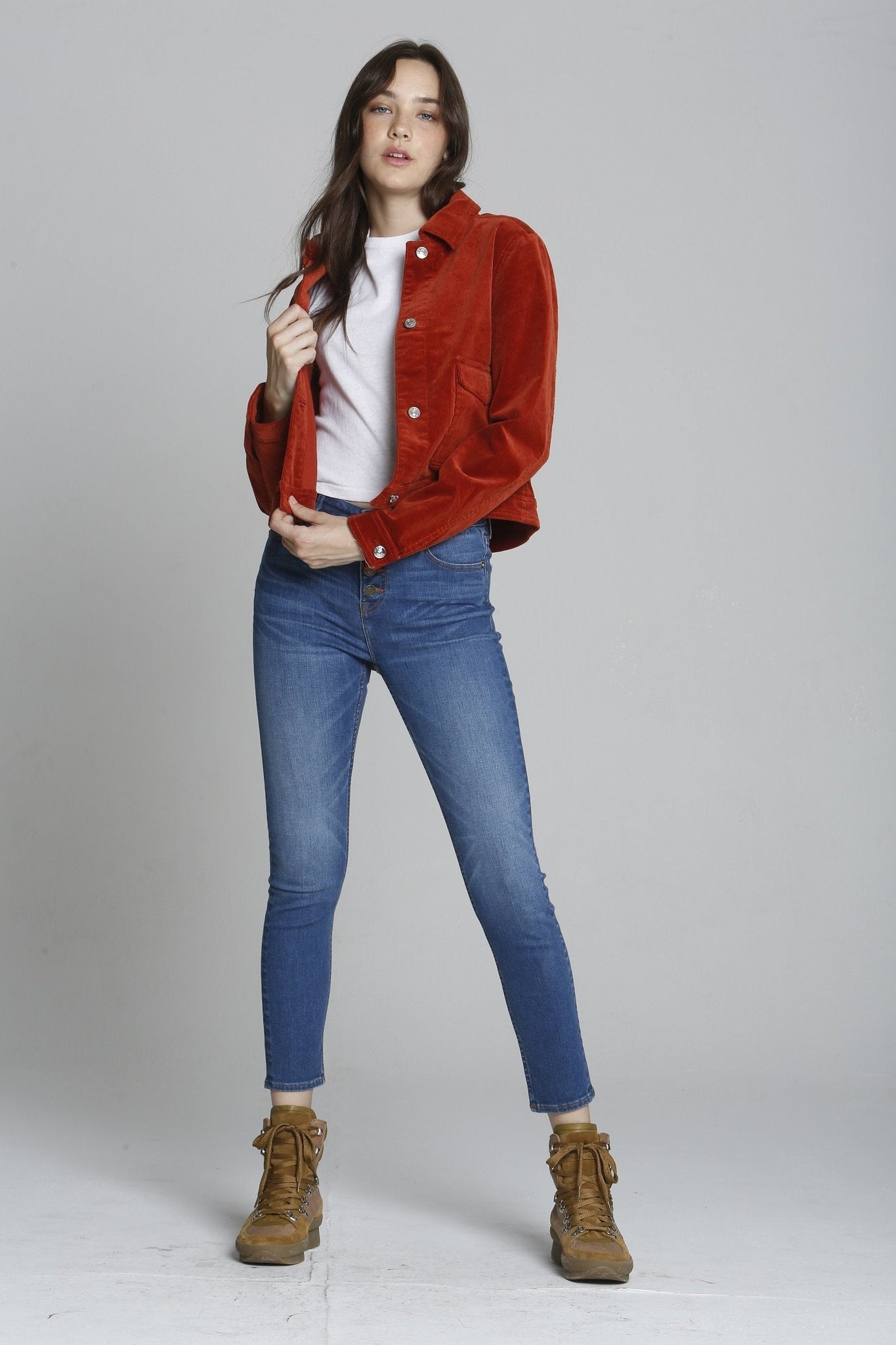 Load image into Gallery viewer, Corduroy Trucker Jacket - Rust
