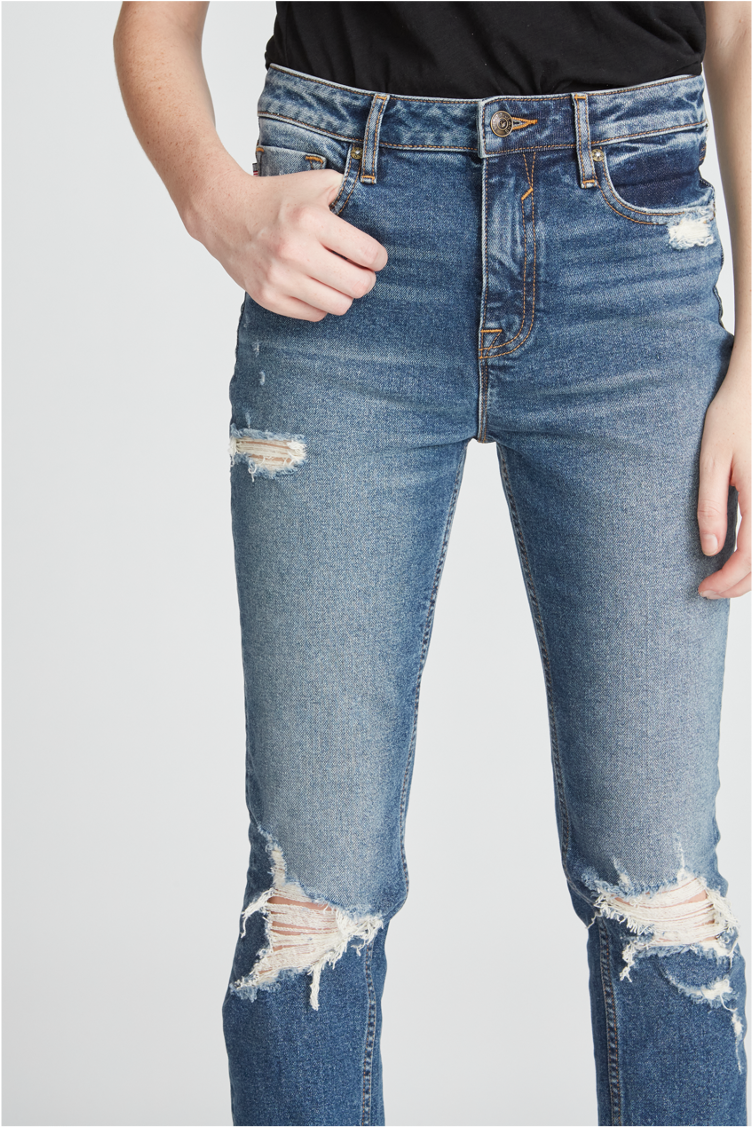 Load image into Gallery viewer, ACE HIGH RISE STRAIGHT- DESTRUCTED MEDIUM WASH
