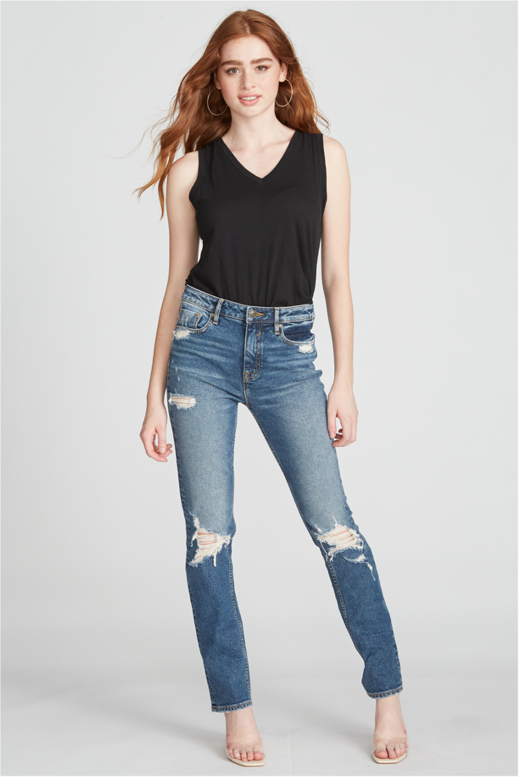 ACE HIGH RISE STRAIGHT- DESTRUCTED MEDIUM WASH