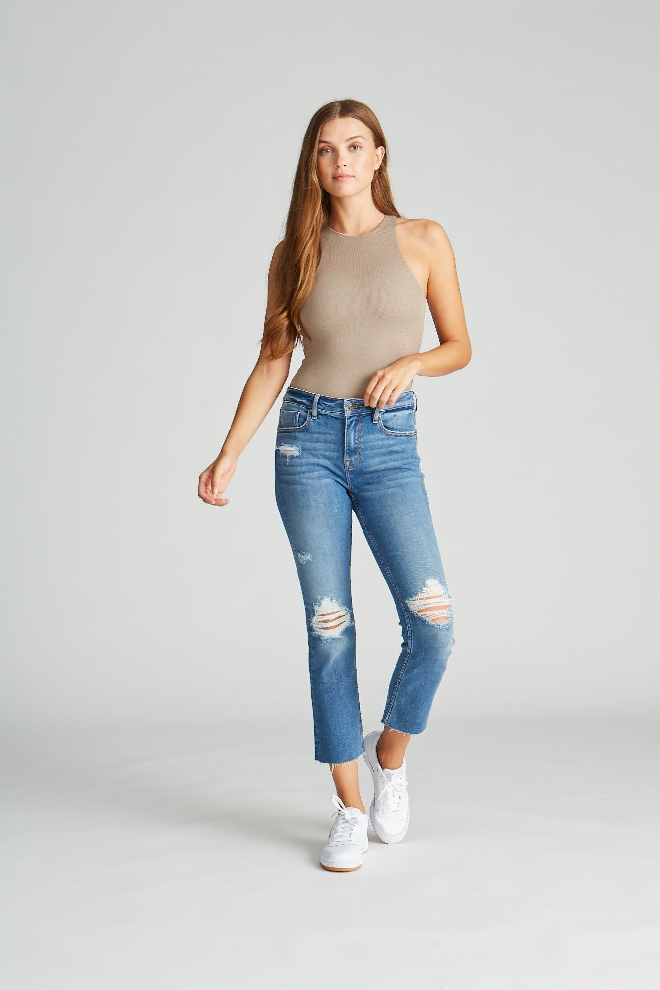 Stevie Crop Straight - Dark Destructed