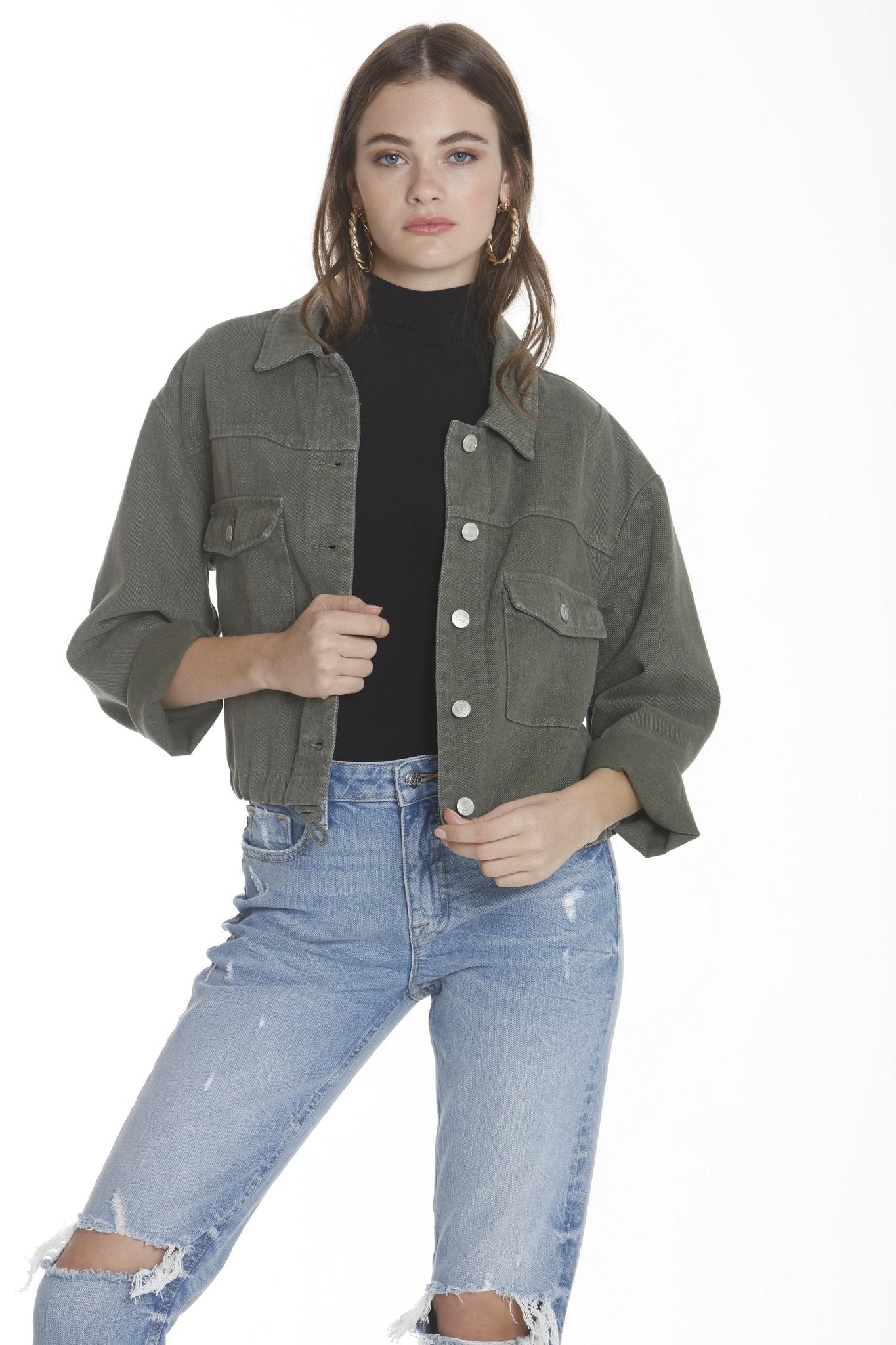Load image into Gallery viewer, Twill Crop Jacket - Olive
