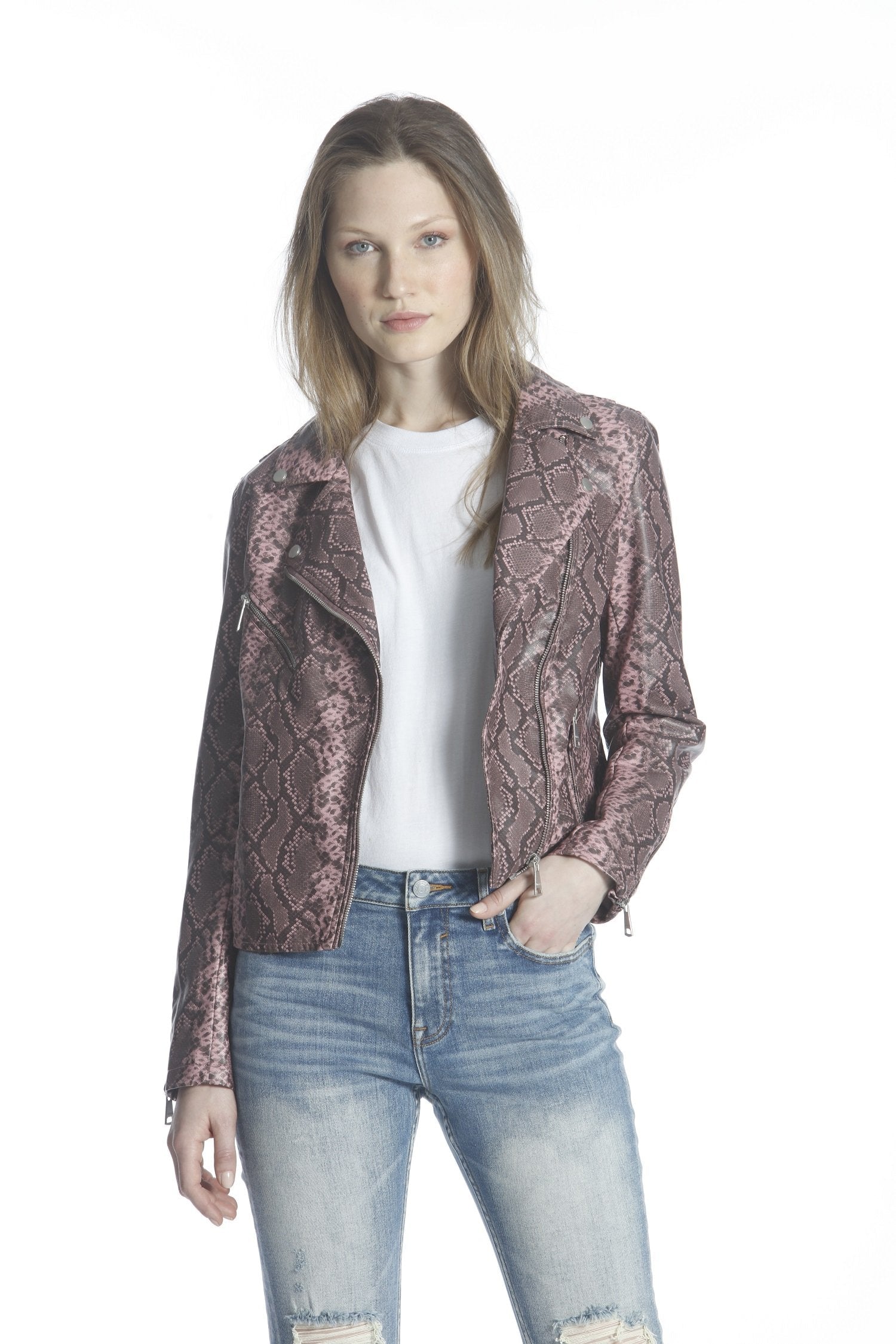 Snake Skin PU Jacket - Pink