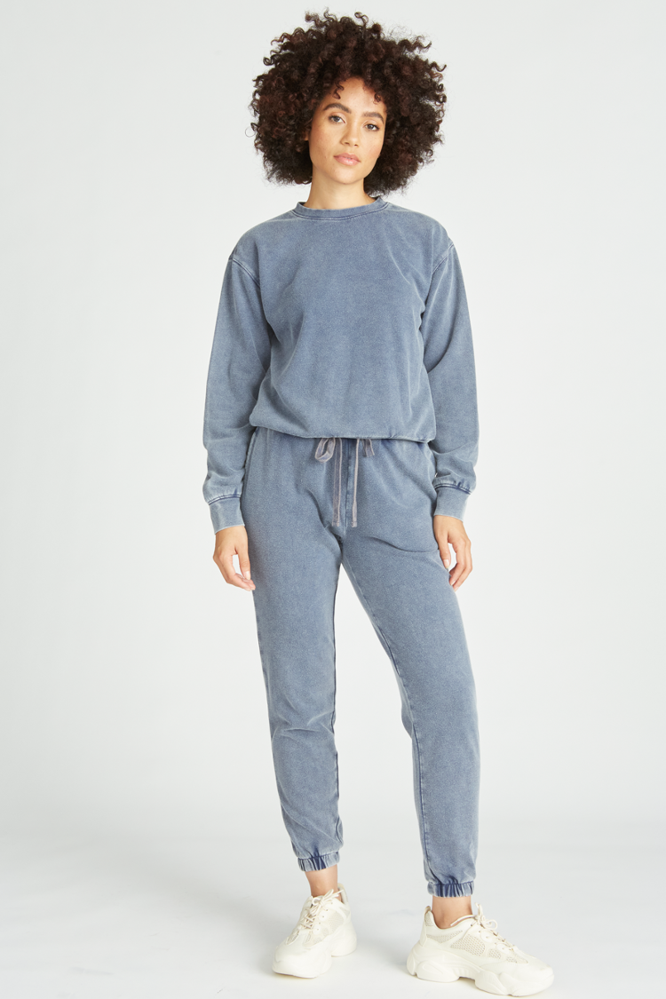 Load image into Gallery viewer, ACID WASH FRENCH TERRY JOGGER - NAVY
