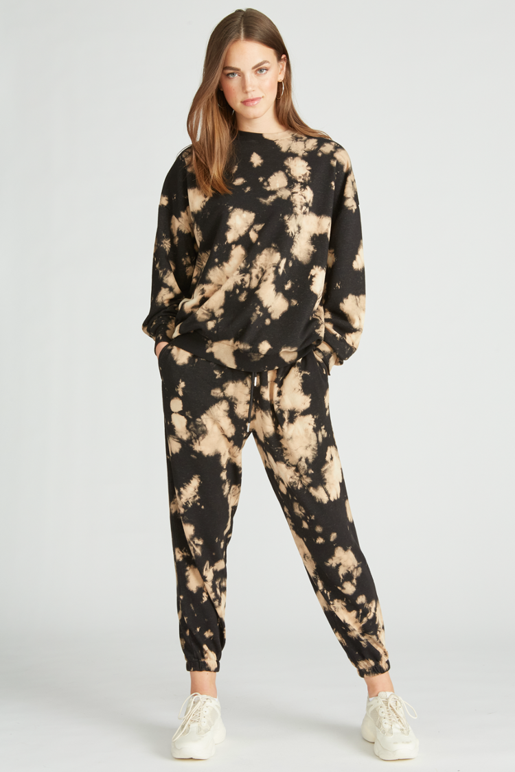 BLEACHED FRENCH TERRY JOGGER - BLACK