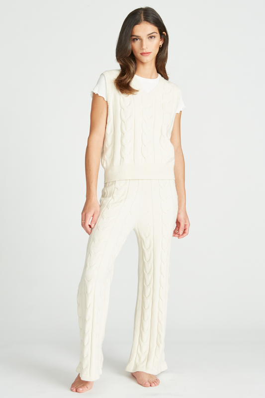 CABLE FLARED SWEATER PANT - CREAM
