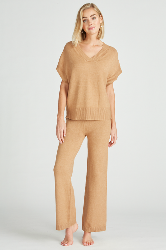 FLARED SWEATER PANT - CAMEL