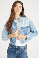 COLOR BLOCKED CROPPED DENIM JACKET
