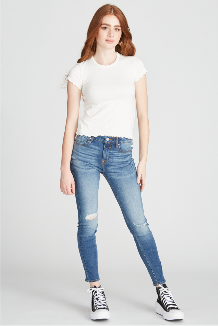 Marley Mid Rise Skinny - Destructed Medium Wash – VIGOSS USA