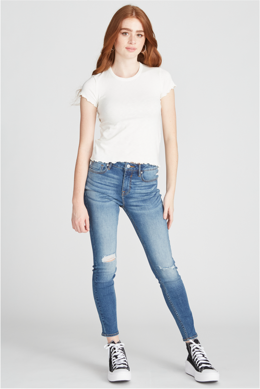 Marley Mid Rise Skinny - Destructed Medium Wash