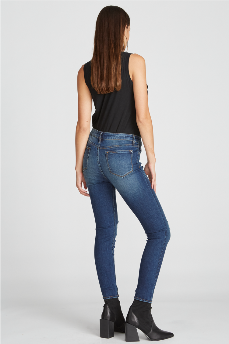Load image into Gallery viewer, Marley Mid Rise Skinny - Destructed Dark Wash
