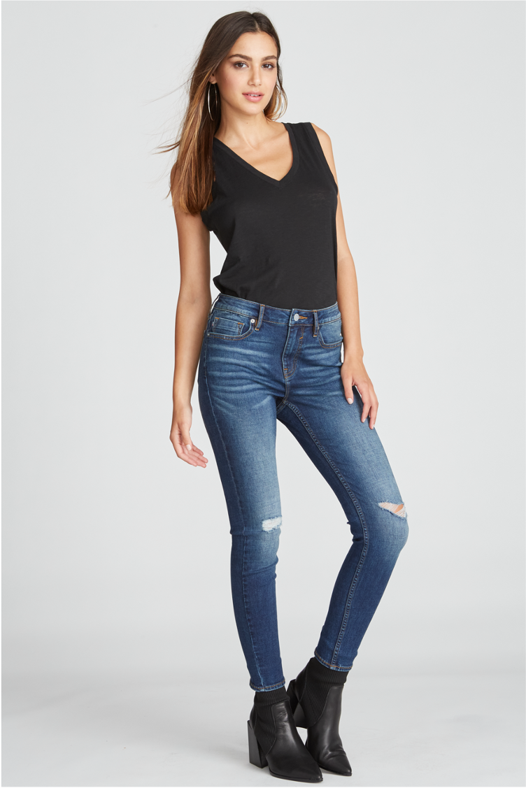 Load image into Gallery viewer, Marley Mid Rise Skinny - Destructed Dark Wash
