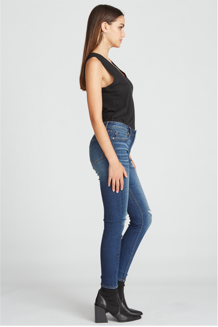 Marley Mid Rise Skinny - Destructed Dark Wash