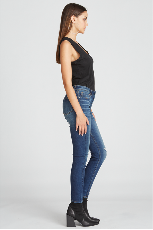 Marley Mid Rise Skinny - Destructed Dark Wash