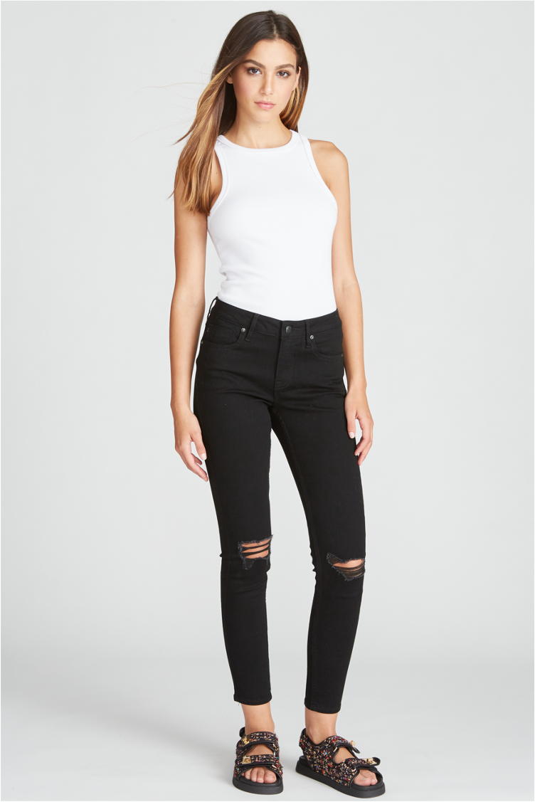 Load image into Gallery viewer, Marley Mid Rise Skinny - Destructed Black Wash
