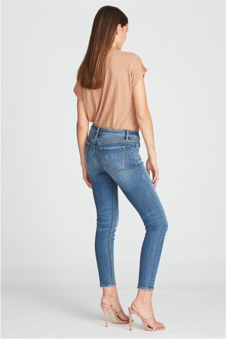 Load image into Gallery viewer, Marley Mid Rise Skinny - Destructed Medium Wash
