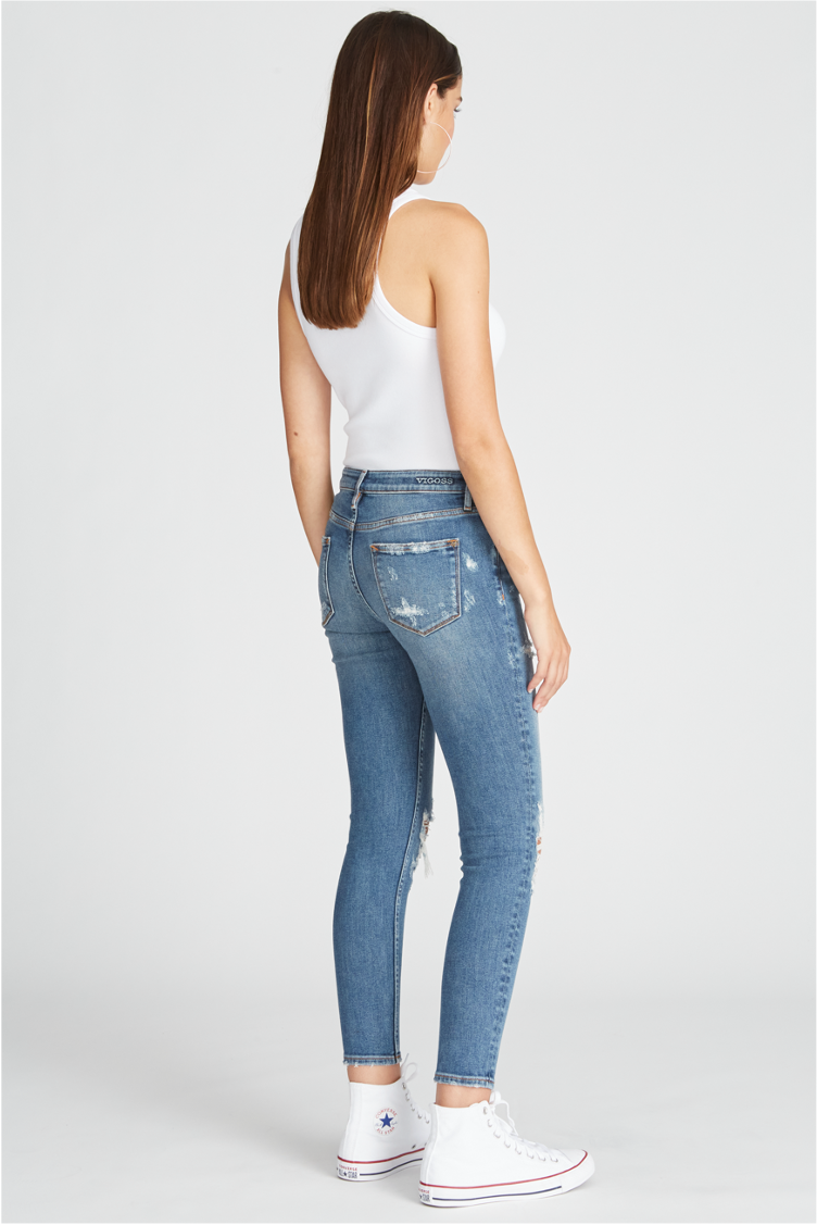 Load image into Gallery viewer, Marley Mid Rise Skinny - Destructed Medium Wash
