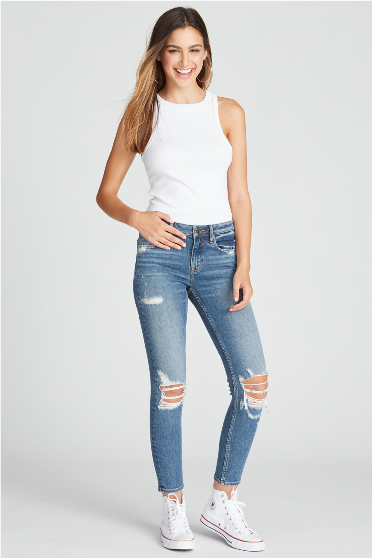 Load image into Gallery viewer, Marley Mid Rise Skinny - Destructed Medium Wash
