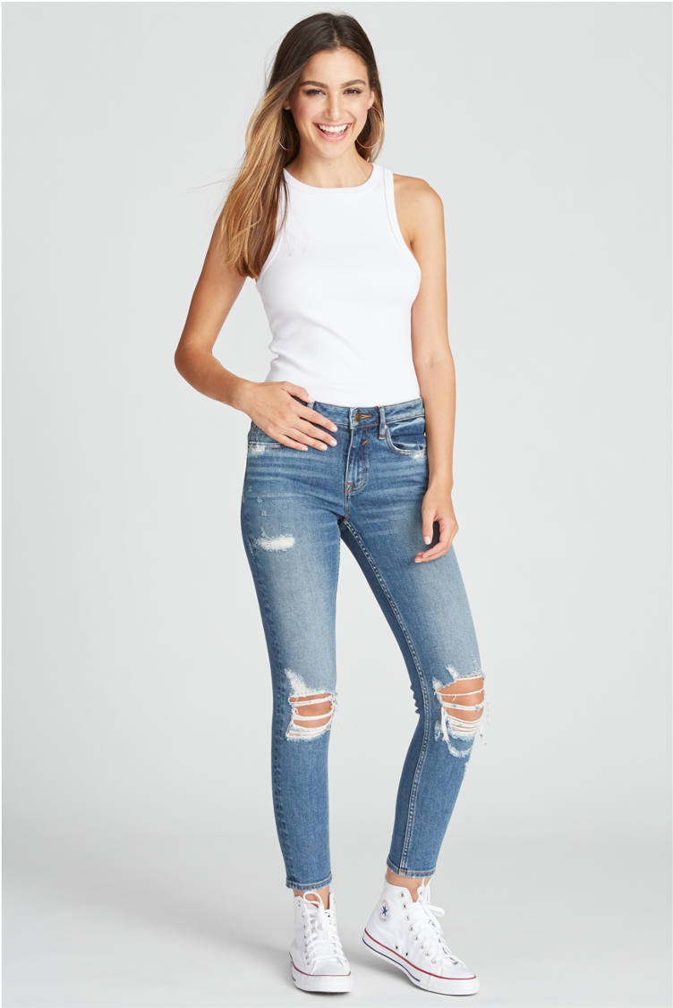 Marley Mid Rise Skinny - Destructed Medium Wash