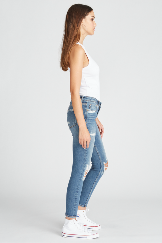 Marley Mid Rise Skinny - Destructed Medium Wash