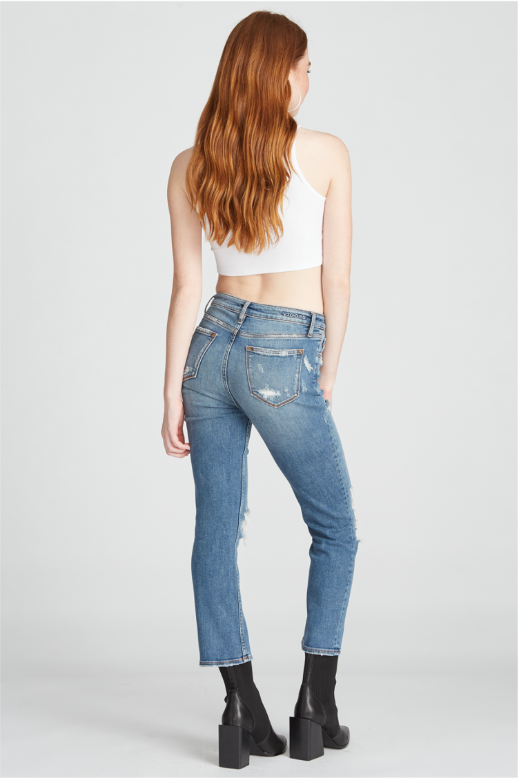 Load image into Gallery viewer, STEVIE CROP STRAIGHT- DESTRUCTED MEDIUM WASH
