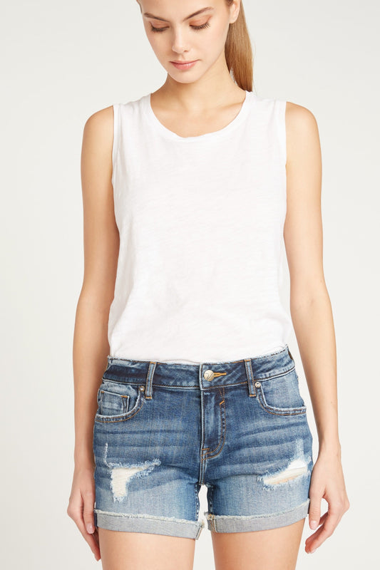 MARLEY MIDRISE CUFF SHORT  -  MEDIUM WASH