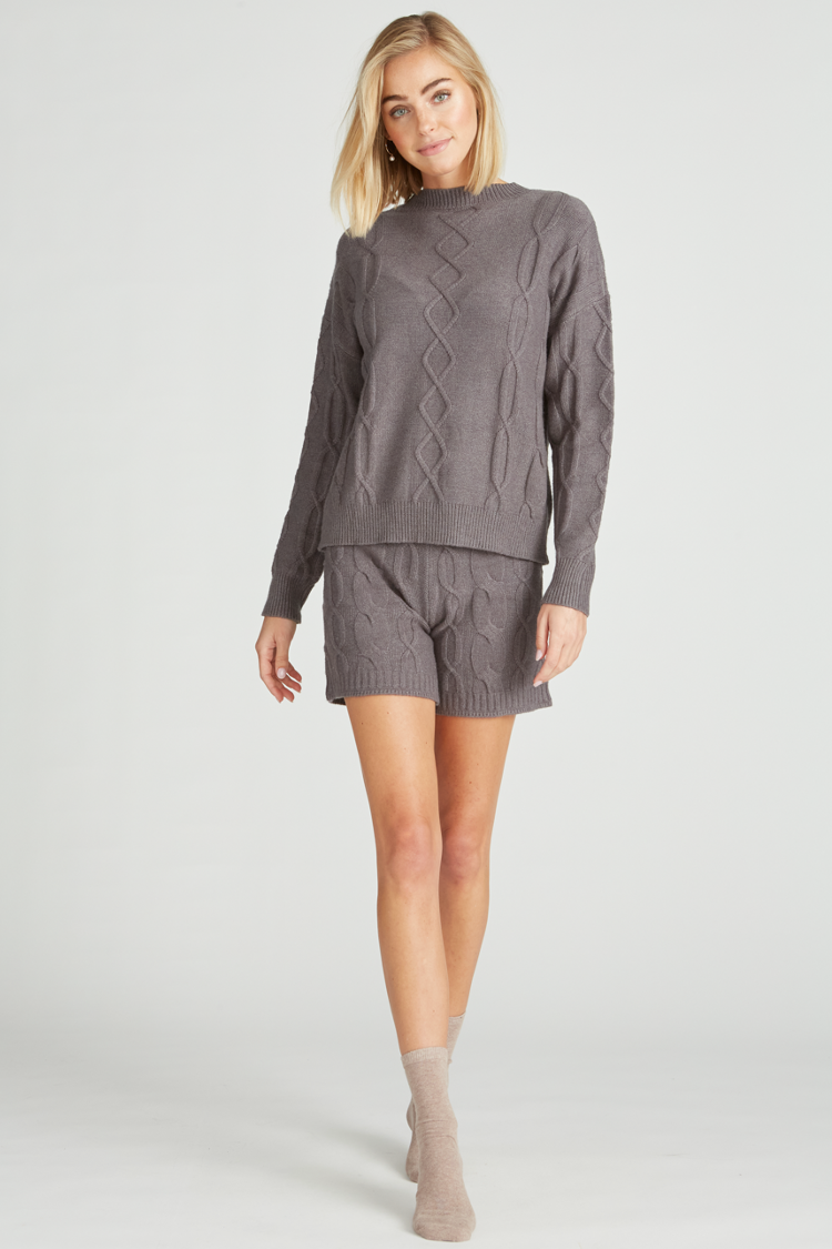 Load image into Gallery viewer, CABLE SWEATER SHORT - CHARCOAL
