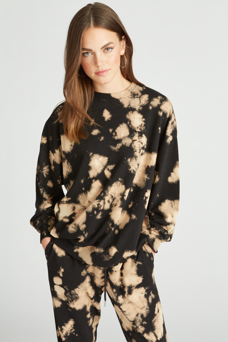 BLEACHED FRENCH TERRY SWEATSHIRT - BLACK