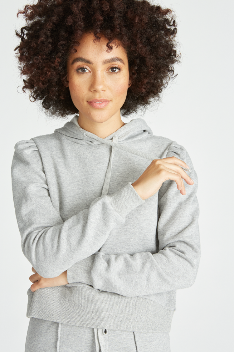 Load image into Gallery viewer, PUFF SLEEVE FRENCH TERRY HOODIE - GREY
