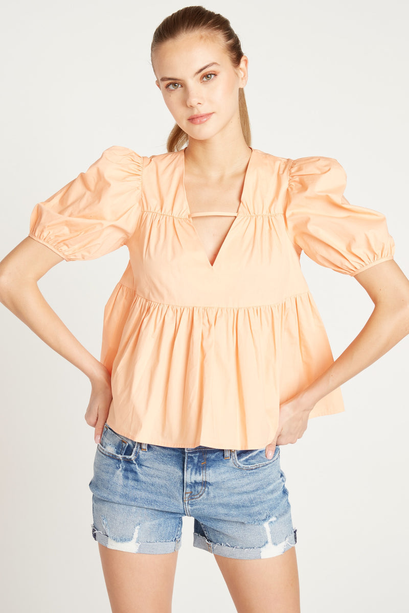 SHORT SLEEVE BABY DOLL-APRICOT