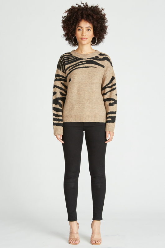 ZEBRA JACQUARD SWEATER - TAUPE