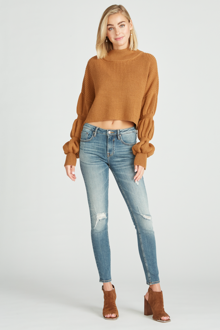 BUBBLE SLEEVE SWEATER - MOCHA