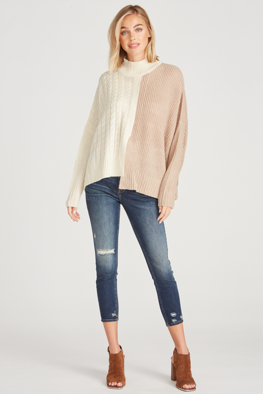 ASYMMETRICAL CABLE SWEATER - TAUPE