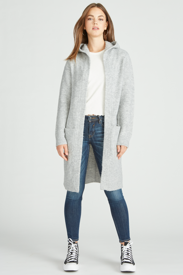 HOODED SWEATER CARDIGAN - GREY