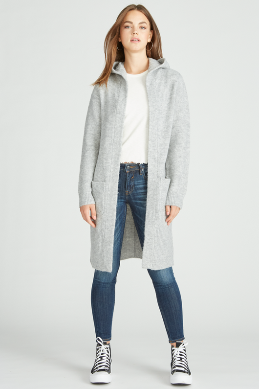 HOODED SWEATER CARDIGAN - GREY